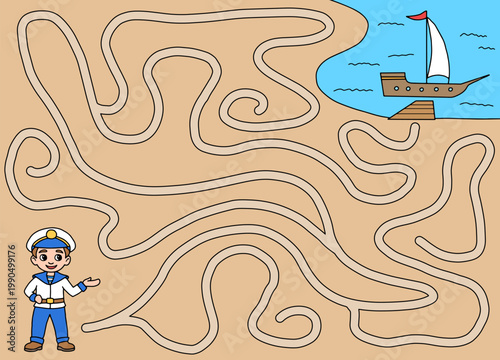Sailor maze graphic color sketch illustration vector