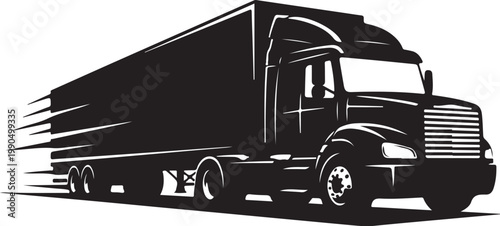 Semi Truck, Truck Silhouette, Vector Truck Icon, Black Truck Graphic