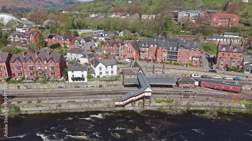 Llangollen railway station buildings and platforms, River Dee, Wales