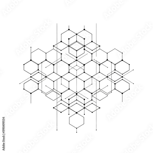 Hexagonal molecular structure graphic design.