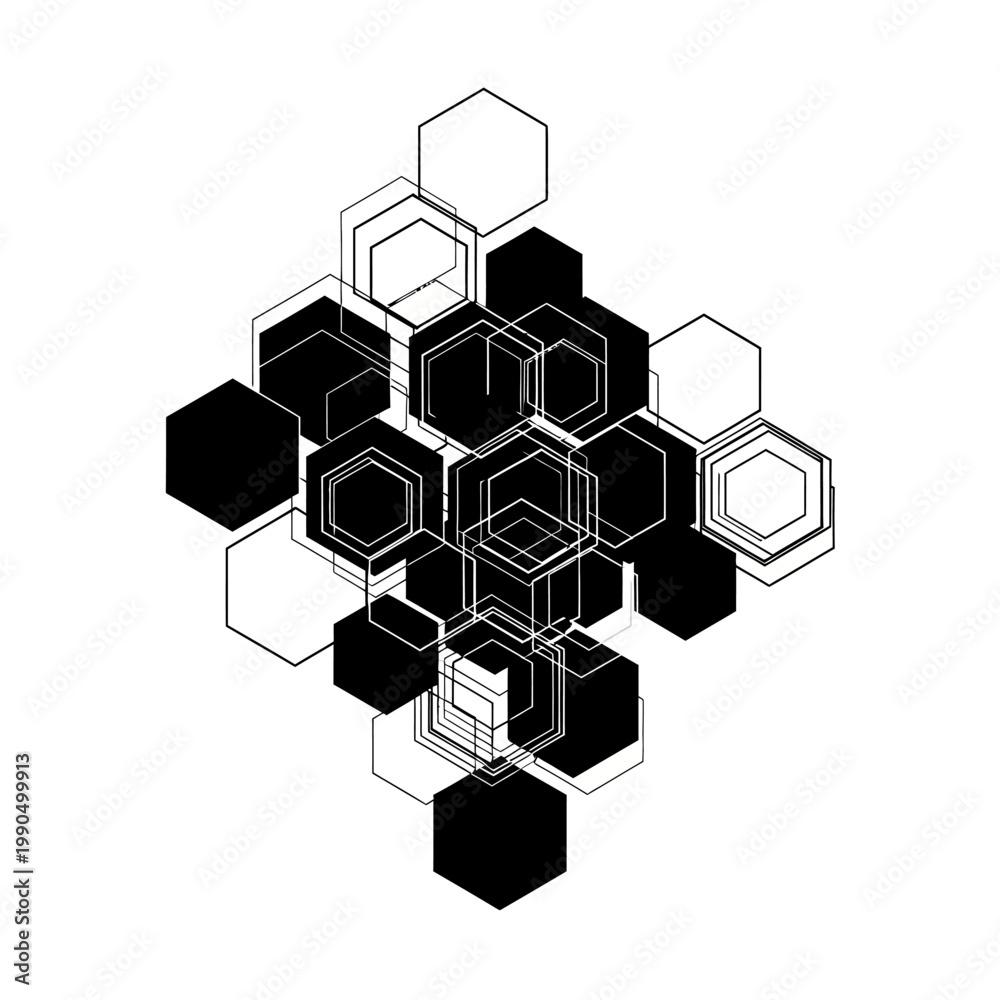 Obraz premium Black and white hexagons pattern design.