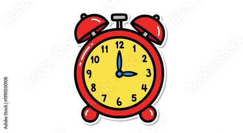 Red Alarm Clock Vector Illustration, Flat Style Graphic Icon for Time Management and Scheduling Concepts