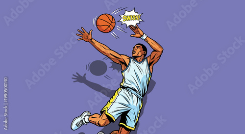 Basketball player making a slam dunk, with a splash visual effect. Capturing the dynamic energy and athletic skill of the game
