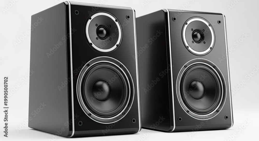 Fototapeta premium Elegant black tower speakers a high fidelity audio experience for music lovers and home theaters