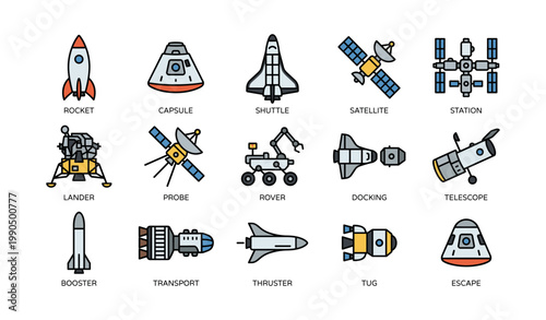 Spacecraft and exploration icons showing vehicles and modules