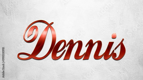 Canvas Print Red 3D text effect of name Dennis on silver background.