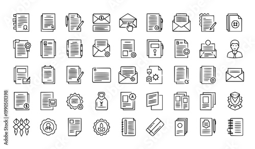 Corporate stationery marketing linear icon set publishing vector