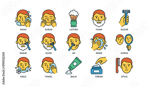 Man performing multi step face shaving and grooming routine