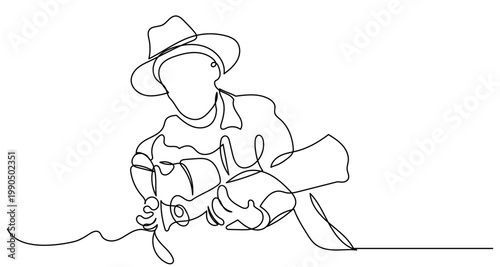 Continuous single line drawing of a rock singer with a guitar performing on microphone, minimalist style, pop music, and rock star concept vector illustration.