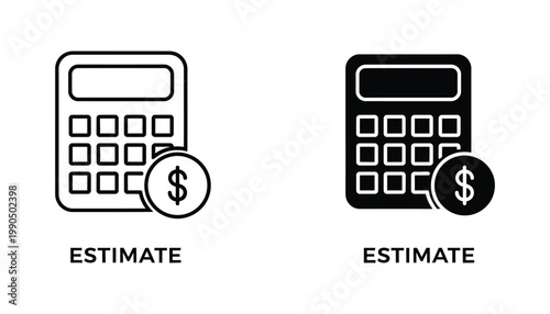 Financial calculator with dollar sign icon for business accounting and tax estimation software interface design elements