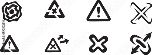 Industrial hazard warning and chemical safety silhouette icon set