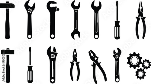Tools and Service icons set. Wrench, screwdriver and gear icon. Screwdriver and wrench glyph icon. Settings and repair, service sign - stock vector..eps