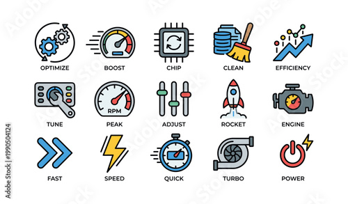 Performance and optimization icons showing tuning and speed symbols