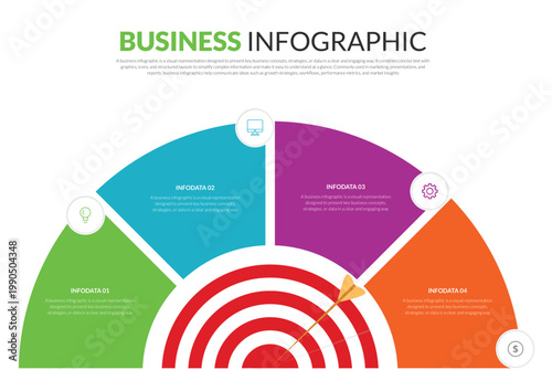 Business Infographic with Target and Circular Segments, Data Presentation and Strategy Visualization