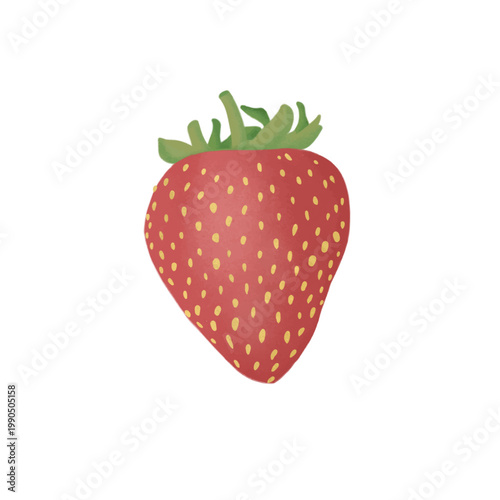 This illustration features a single, ripe strawberry depicted in a beautiful watercolor-inspired style. 