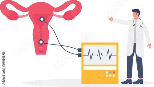 Gynecologist monitoring reproductive health via monitor