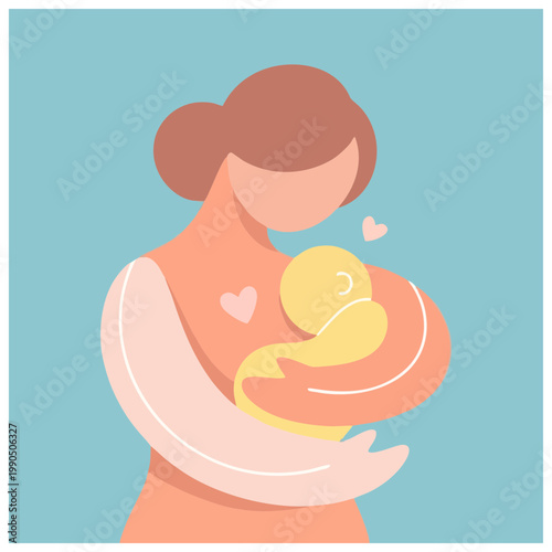 Loving mother holds newborn baby close in a tender moment indoors