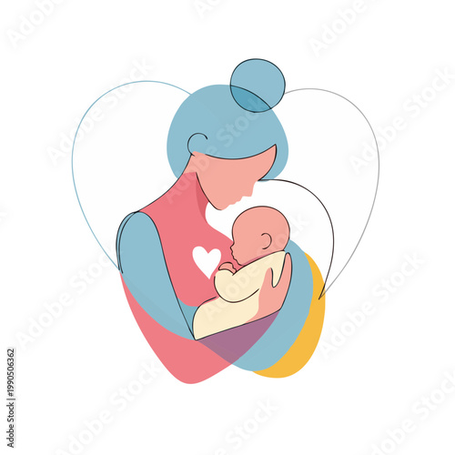 A mother tenderly holds and lovingly cradles her newborn baby close.