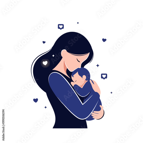 Tender moment of a mother holding her baby close lovingly indoors with affection