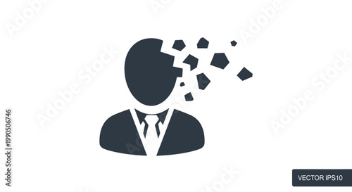 Disintegrating businessman, puzzle pieces, vector icon, business concept, shattering