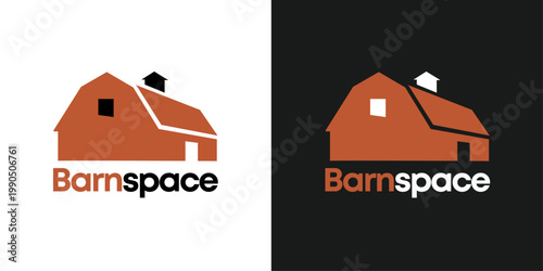 Minimalist BarnSpace Logo Design Featuring a Stylized Rustic Barn Icon in Earthy Terracotta and Black Tones with Modern Sans-Serif Typography for Real Estate Farmhouse or Rural Coworking Space