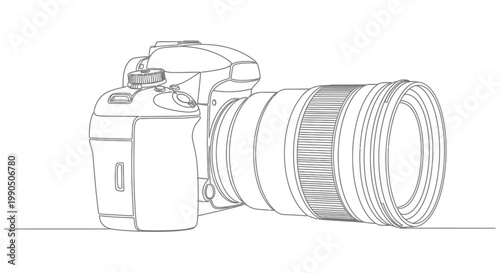 Konstfotografi Line art illustration of a digital slr camera with black and white single object