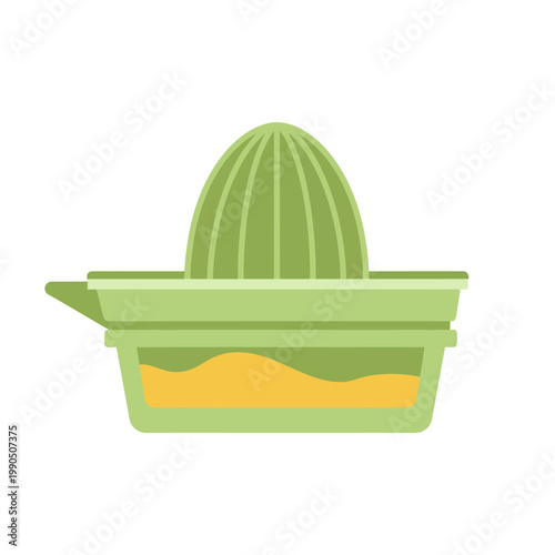Vibrant green manual juicer for fresh citrus drinks, perfect for extracting juice from oranges, lemons, and limes. A simple and essential kitchen tool illustration
