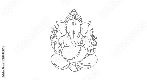 Billede på lærred Line art illustration of ganesha, the hindu elephant-headed deity, seated in a m