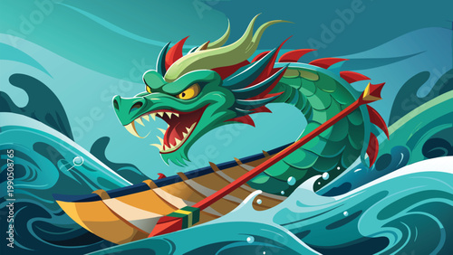 Dragon Boat Racing Paddles Splashing Dynamic Teamwork Vector