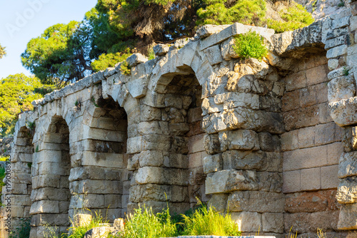 Stoa of Eeumenes. Ruins of the arched retaining wall.    Acropolis,  Athens, Greece 