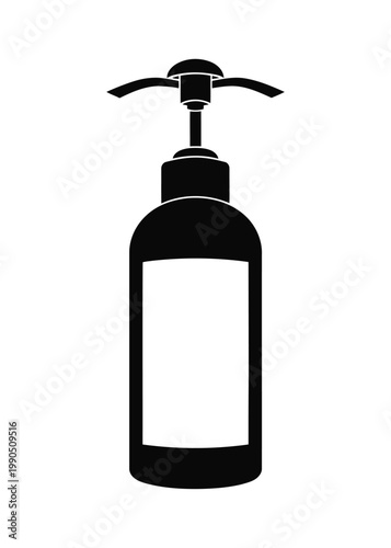 Black silhouette of a pump dispenser bottle with a blank white label area liquid container