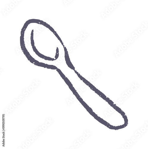 Obraz na plátně Spoon crayon wax doodle style, rough textured hand drawn, kitchen utensil icon,