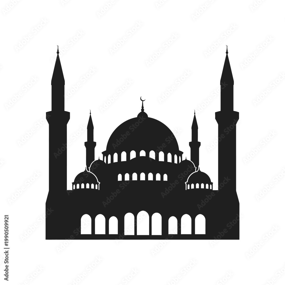 Fototapeta premium Mosque Silhouette - Islamic Architecture Landmark Icon