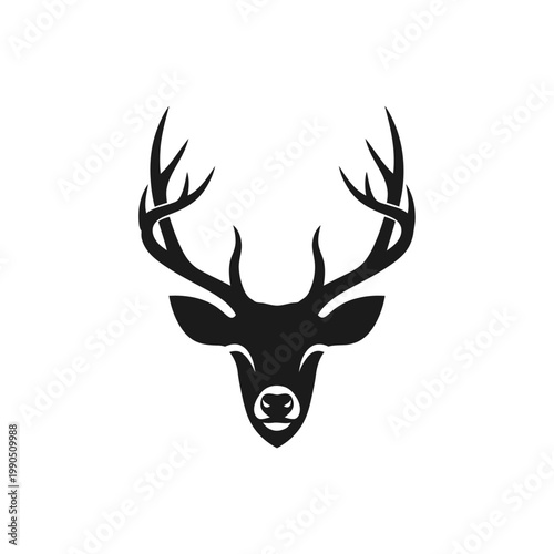 Majestic Deer Head Silhouette with Antlers, Minimalist Vector Art
