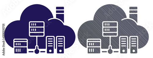 Digital cloud servers connected for data storage and network infrastructure.