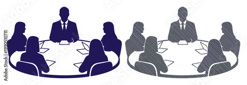 Diverse group of professionals collaborating around a conference table, symbolizing teamwork and strategy.