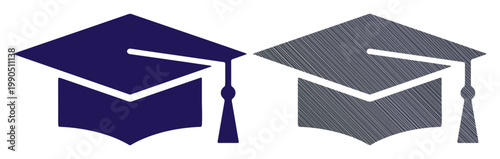 Two graduation caps, one deep blue and one gray, symbolizing academic achievement and learning.