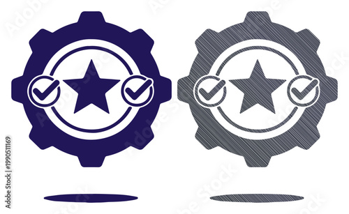Quality assurance icons with star and checkmarks symbolizing excellence and approval