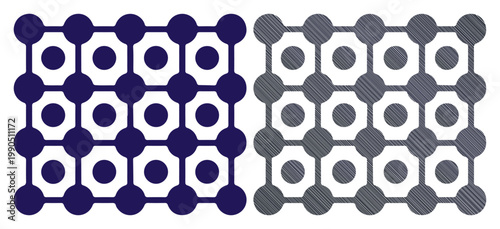 Contrasting patterns of interconnected dots and circles, representing data or networks