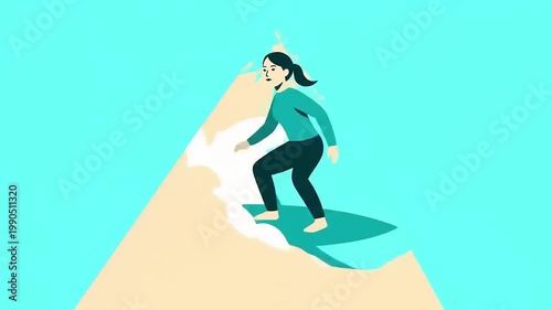 Woman Running Up a Triangle Graphic Illustration.
