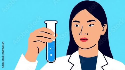 Woman Scientist Holding Test Tube with Liquid.