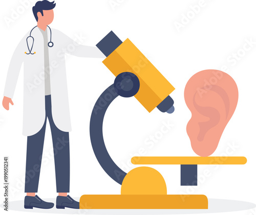 Otolaryngologist examining ear health via microscope