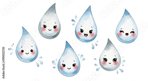 Smiling Water Drops with Faces.