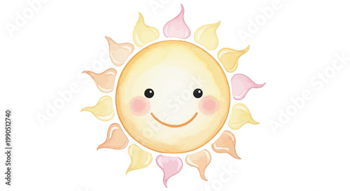 Smiling sun with rosy cheeks face.