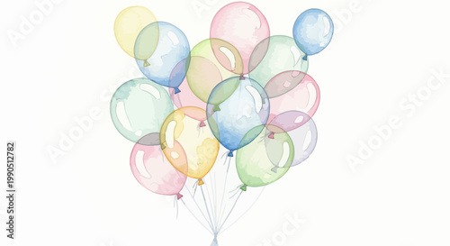 Colorful balloons tied together floating.