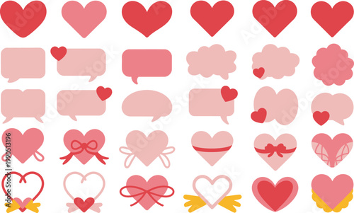 Assortment of heart shapes and speech bubbles in pink hues