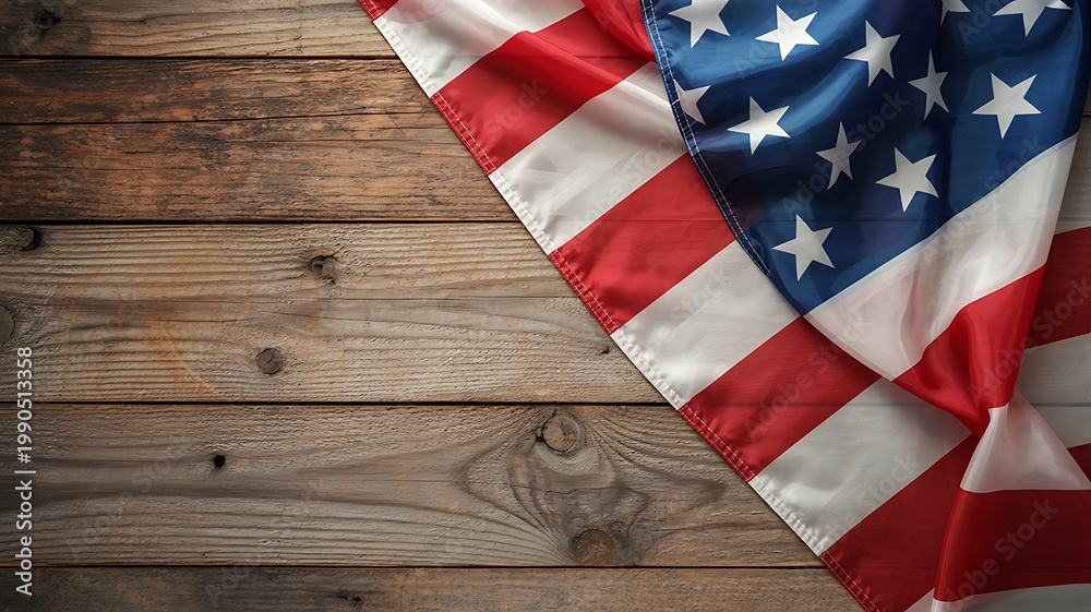 Obraz premium American Flag Draped on a Rustic Wooden Surface stars and stripes
