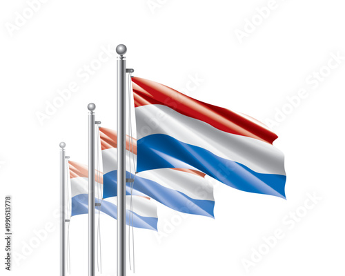 Canvas Print Brightly shining Netherlandish flags wave proudly on tall masts during official