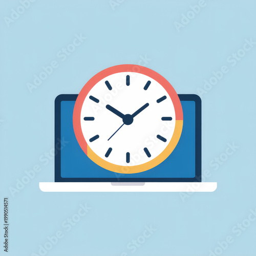 Laptop with a clock overlay symbolizing time management and digital productivity