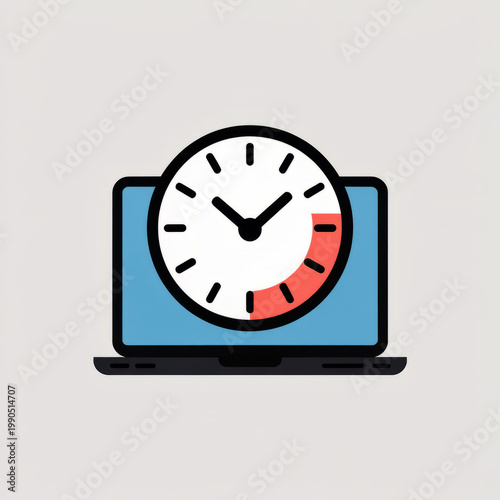Digital clock on laptop screen represents efficiency and time management concept